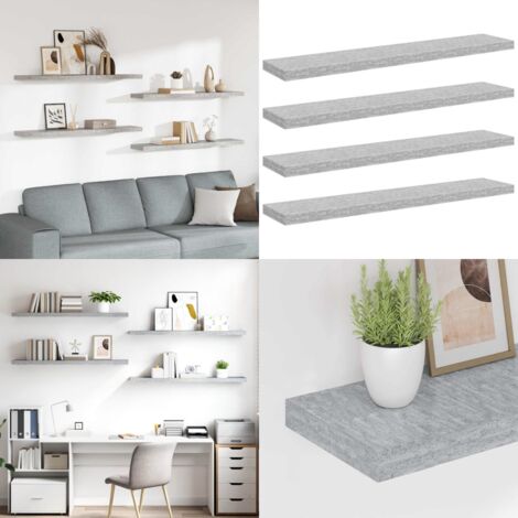 Scaffali a Parete 4 pz Grigio Cemento 120x23,5x3,8 cm in MDF - Scaffali a parete - Scaffali in mdf