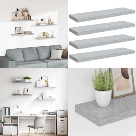 Scaffali a Parete 4 pz Grigio Cemento 80x23,5x3,8 cm in MDF - Scaffali a parete - Scaffali in mdf