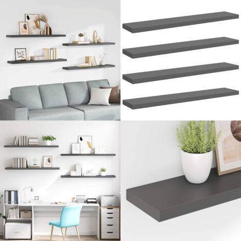 Scaffali a Parete 4 pz Grigio Lucido 120x23,5x3,8 cm in MDF - Mensole a parete - Scaffali in MDF
