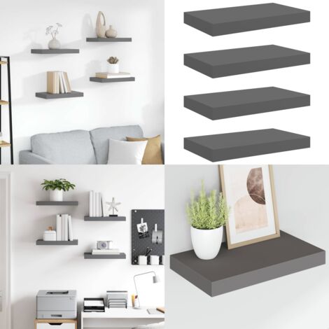 Scaffali a Parete 4 pz Grigio Lucido 40x23x3,8 cm in MDF - Mensole a parete - Scaffali in MDF