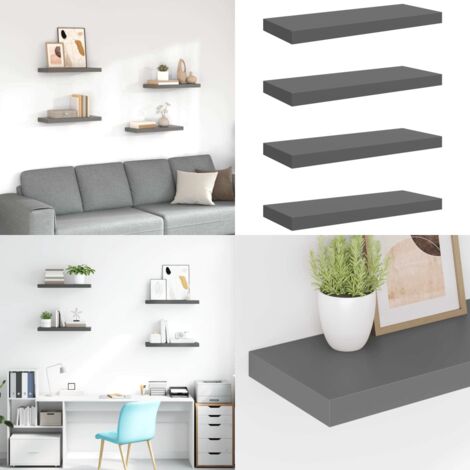 Scaffali a Parete 4 pz Grigio Lucido 60x23,5x3,8 cm in MDF - Scaffali in mdf - Scaffali per casa