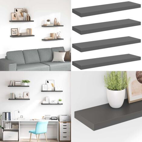 Scaffali a Parete 4 pz Grigio Lucido 80x23,5x3,8 cm in MDF - Scaffali in mdf - Mensole da parete