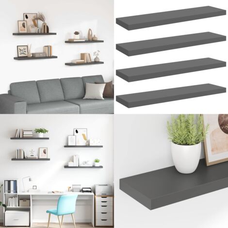 Scaffali a Parete 4 pz Grigio Lucido 90x23,5x3,8 cm in MDF - Scaffali in mdf - Scaffali per casa
