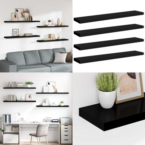 Scaffali a Parete 4 pz Neri 120x23,5x3,8 cm in MDF - Mensole a parete - Scaffali in mdf