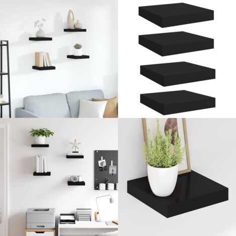 Scaffali a Parete 4 pz Neri 23x23,5x3,8 cm in MDF - Mensole a parete - Scaffali in mdf
