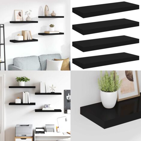 Scaffali a Parete 4 pz Neri 60x23,5x3,8 cm in MDF - Mensole a parete - Scaffali in mdf