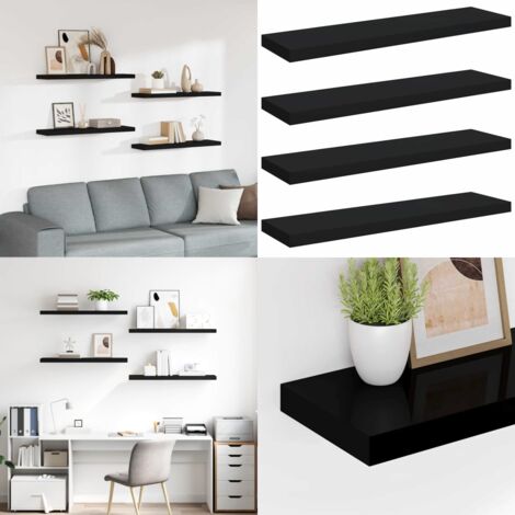 Scaffali a Parete 4 pz Neri 90x23,5x3,8 cm in MDF - Mensole da parete - Scaffali in mdf