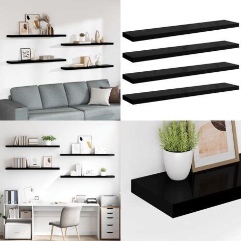 Scaffali a Parete 4 pz Nero Lucido 120x23,5x3,8 cm in MDF - Mensole a parete - Scaffali in MDF