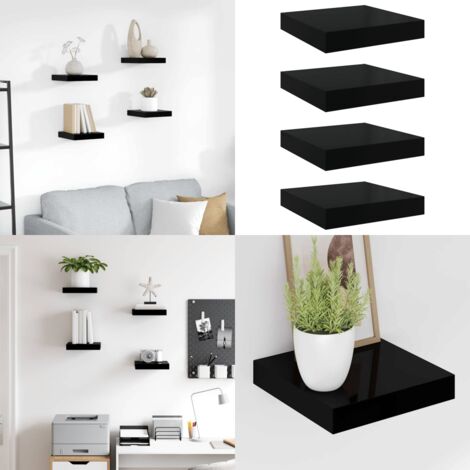 Scaffali a Parete 4 pz Nero Lucido 23x23,5x3,8 cm in MDF - Mensole a parete - Scaffali in mdf