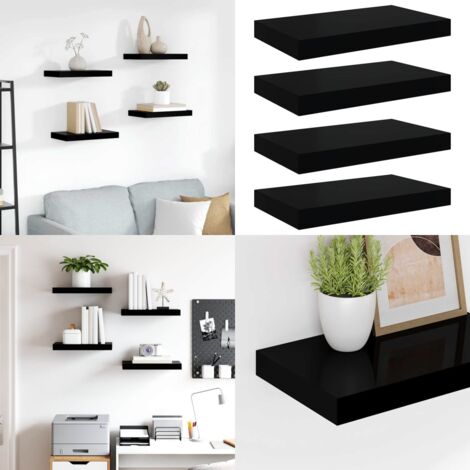 Scaffali a Parete 4 pz Nero Lucido 40x23x3,8 cm in MDF - Mensole a parete - Scaffali in mdf