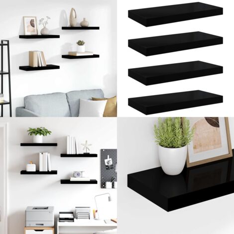 Scaffali a Parete 4 pz Nero Lucido 50x23x3,8 cm in MDF - Mensole a parete - Scaffali in mdf