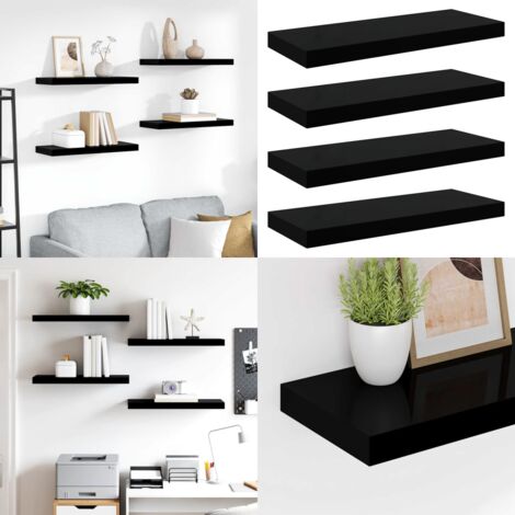 Scaffali a Parete 4 pz Nero Lucido 60x23,5x3,8 cm in MDF - Mensole a parete - Scaffali in MDF