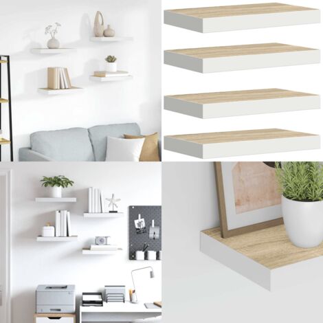 Scaffali a Parete 4 pz Rovere e Bianco 50x23x3,8 cm in MDF - Scaffali in mdf - Scaffali per casa