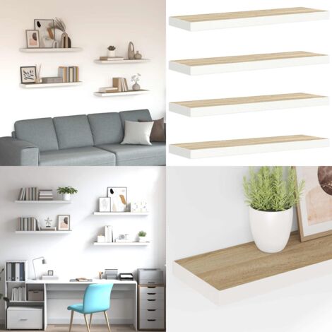 Scaffali a Parete 4 pz Rovere e Bianco 80x23,5x3,8 cm in MDF - Scaffali a parete - Scaffali in mdf