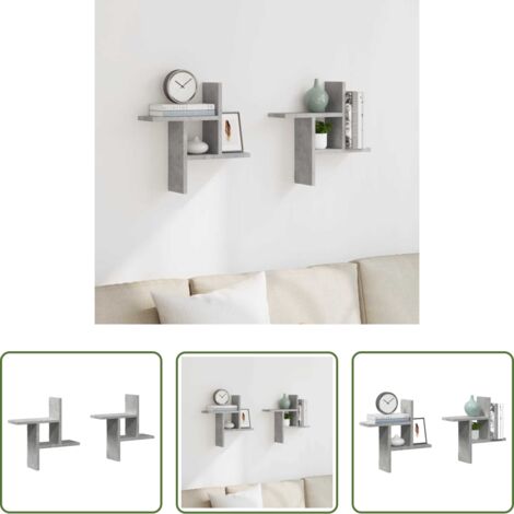 Scaffali a parete -  Mensole a Muro 2pz Grigio Cemento 38x12x38 cm in Truciolato