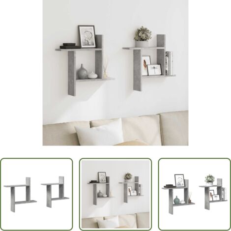 Scaffali a parete -  Mensole a Muro 2pz Grigio Cemento 50x12x50 cm in Truciolato