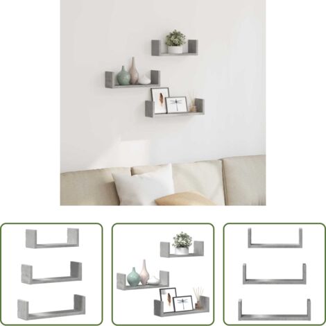 Scaffali a parete -  Mensole a Muro 3 pz Grigio Cemento in Truciolato