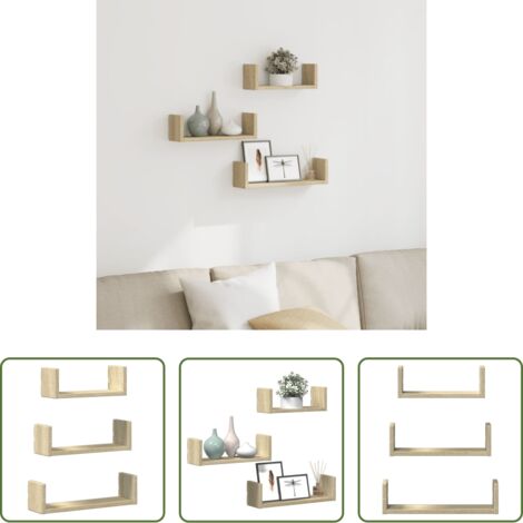Scaffali a parete -  Mensole a Muro 3 pz Rovere Sonoma in Truciolato