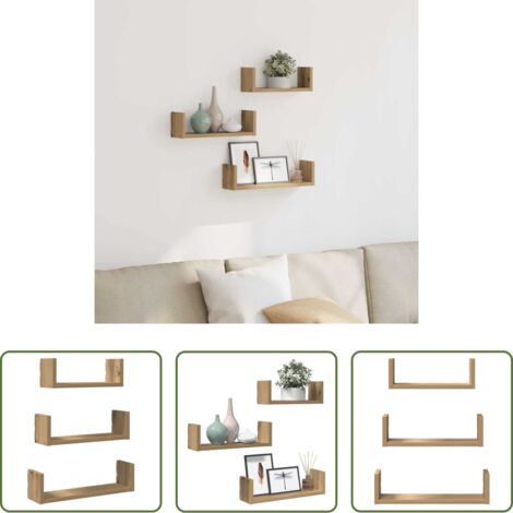 Scaffali a parete -  Mensole a Muro 3pz Rovere Artigianale in Truciolato