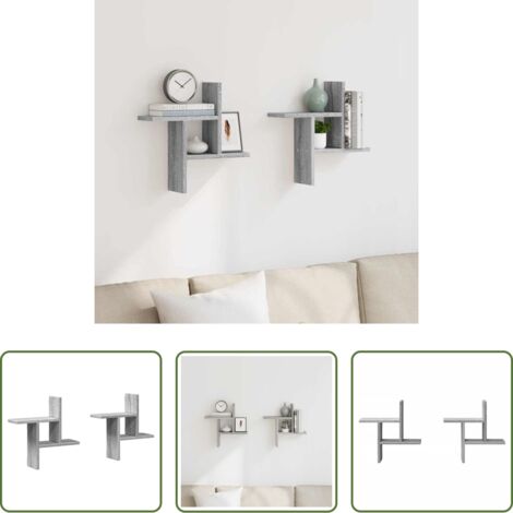 Scaffali a parete -  Mensole a Parete 2pz Grigio Sonoma 38x12x38 cm in Truciolato