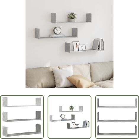 Scaffali a parete -  Mensole a Parete 3pz Grigio Cemento 80x18x18 cm in Truciolato