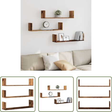 Scaffali a parete -  Mensole a Parete 3pz Legno Antico 80x18x18 cm in Truciolato