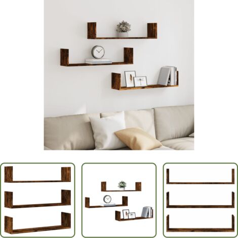 Scaffali a parete -  Mensole a Parete 3pz Rovere Fumo 80x18x18 cm in Truciolato