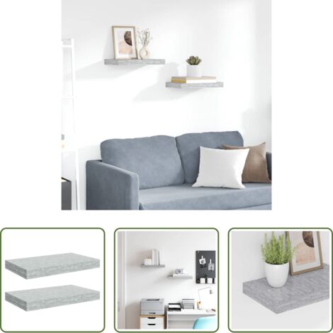 Scaffali a parete -  Scaffali a Parete 2 pz Grigio Cemento 40x23x3,8 cm in MDF