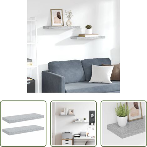 Scaffali a parete -  Scaffali a Parete 2 pz Grigio Cemento 60x23,5x3,8 cm in MDF