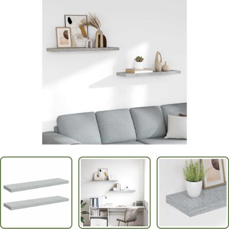 Scaffali a parete -  Scaffali a Parete 2 pz Grigio Cemento 90x23,5x3,8 cm in MDF
