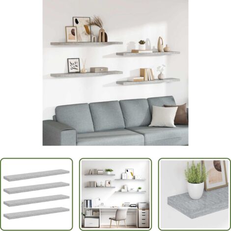 Scaffali a parete -  Scaffali a Parete 4 pz Grigio Cemento 120x23,5x3,8 cm in MDF