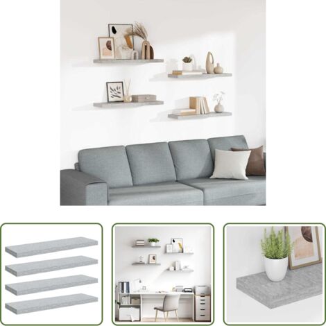 Scaffali a parete -  Scaffali a Parete 4 pz Grigio Cemento 80x23,5x3,8 cm in MDF