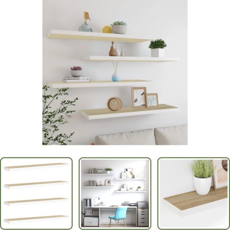 Scaffali a parete -  Scaffali a Parete 4 pz Rovere e Bianco 120x23,5x3,8 cm in MDF