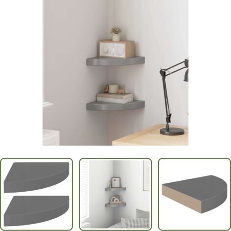 Scaffali a Parete -  Scaffali Angolari a Parete 2 pz Grigio Lucido 25x25x3,8 cm MDF