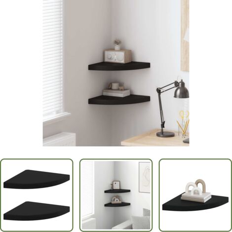 Scaffali a Parete -  Scaffali Angolari a Parete 2 pz Neri 35x35x3,8 cm in MDF