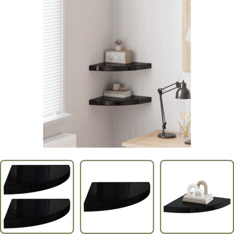 Scaffali a Parete -  Scaffali Angolari a Parete 2 pz Nero Lucido 35x35x3,8 cm MDF