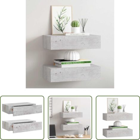 Scaffali a parete -  Scaffali con Cassetti 2 pz Grigio Cemento 40x23,5x10 cm in MDF