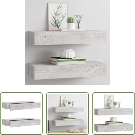 Scaffali a parete -  Scaffali con Cassetti 2 pz Grigio Cemento 60x23,5x10 cm in MDF