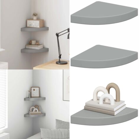 Scaffali Angolari a Parete 2 pz Grigi 25x25x3,8 cm in MDF - Scaffali a parete - Scaffali per libri