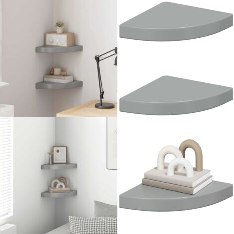 Scaffali Angolari a Parete 2 pz Grigio Lucido 25x25x3,8 cm MDF - Scaffali a Parete - Scaffali per Libri