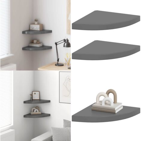 Scaffali Angolari a Parete 2 pz Grigio Lucido 35x35x3,8 cm MDF - Scaffali a parete - Scaffali per libri