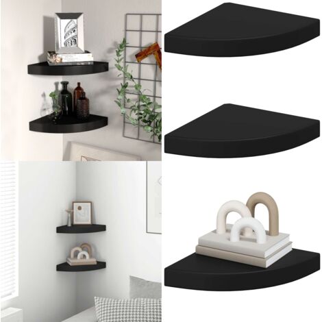 Scaffali Angolari a Parete 2 pz Neri 25x25x3,8 cm in MDF - Scaffali a Parete - Scaffali per Libri