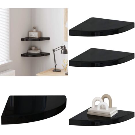 Scaffali Angolari a Parete 2 pz Nero Lucido 35x35x3,8 cm MDF - Scaffali a Parete - Scaffali per Libri