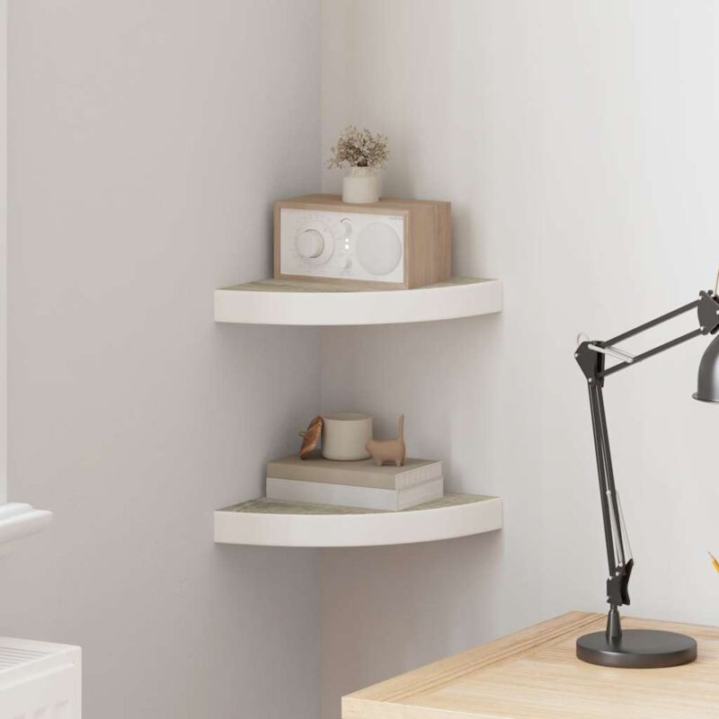 Mensole Angolari 2pz Rovere E Bianco 25x25x3,8 Cm In Mdf Vidaxl