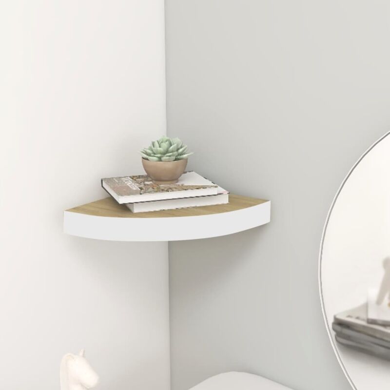 Mensola Angolare Rovere E Bianco 35x35x3,8 Cm In Mdf Vidaxl