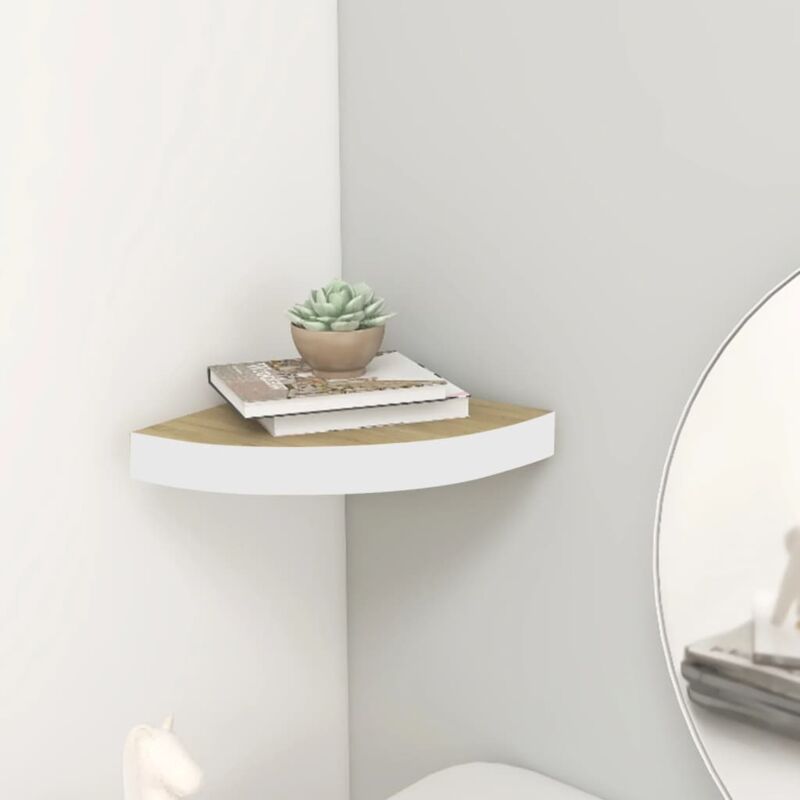 Mensola Angolare Rovere E Bianco 25x25x3,8 Cm In Mdf Vidaxl