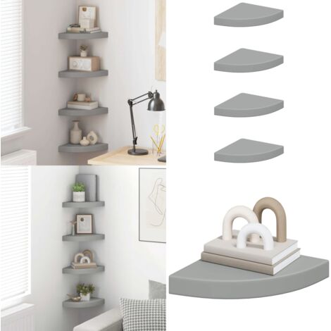 Scaffali Angolari a Parete 4 pz Grigi 25x25x3,8 cm in MDF - Scaffali angolari - Scaffali per libri