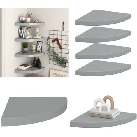 Scaffali Angolari a Parete 4 pz Grigi 35x35x3,8 cm in MDF - Scaffali a Parete - Scaffali per Libri
