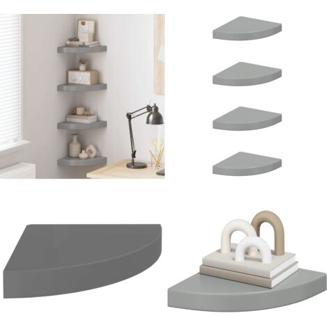 Scaffali Angolari a Parete 4 pz Grigio Lucido 25x25x3,8 cm MDF - Scaffali a Parete - Scaffali per Libri