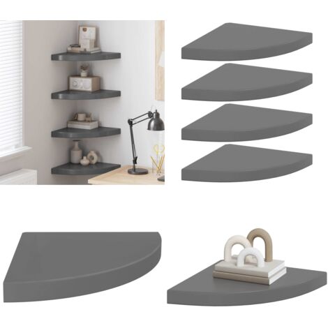 Scaffali Angolari a Parete 4 pz Grigio Lucido 35x35x3,8 cm MDF - Scaffali a Parete - Scaffali per Libri